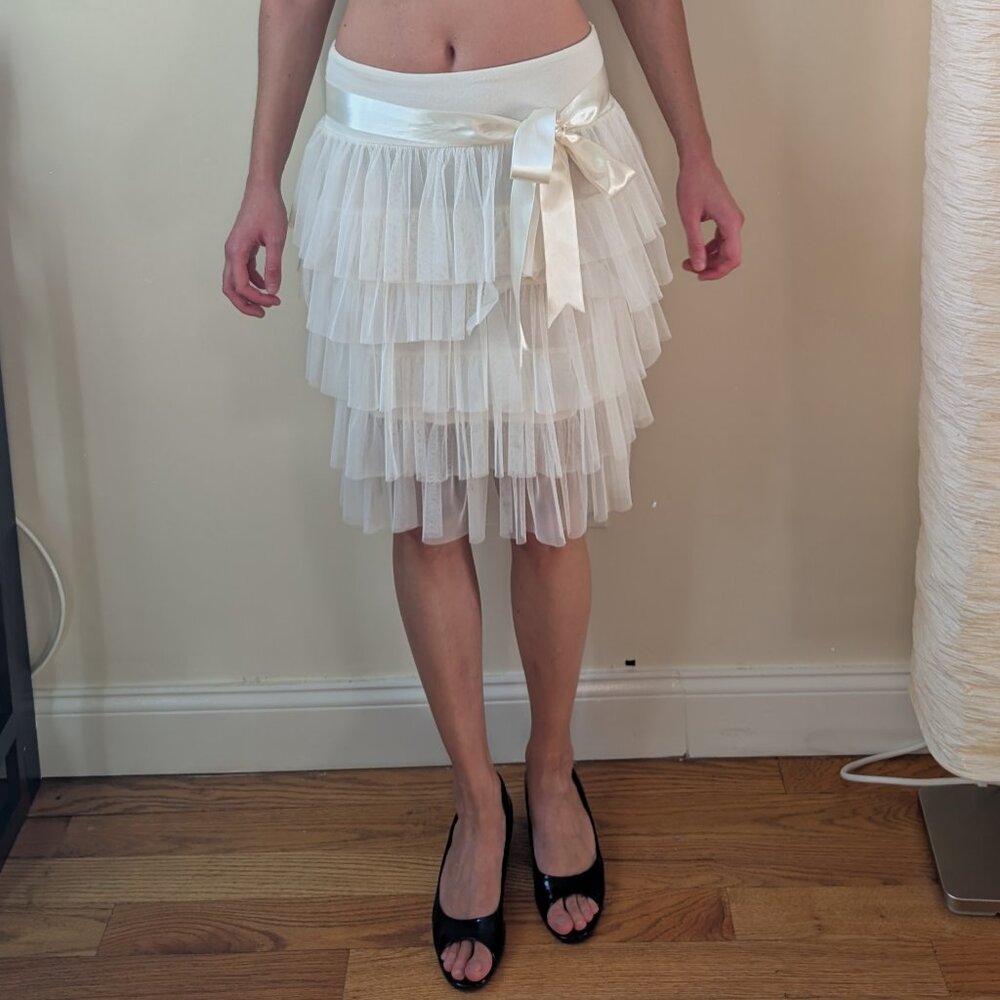 Rinascimento Ivory Layered Tulle Cocktail Skirt with Ribbon Bow Size M Italy - Picture 6 of 16